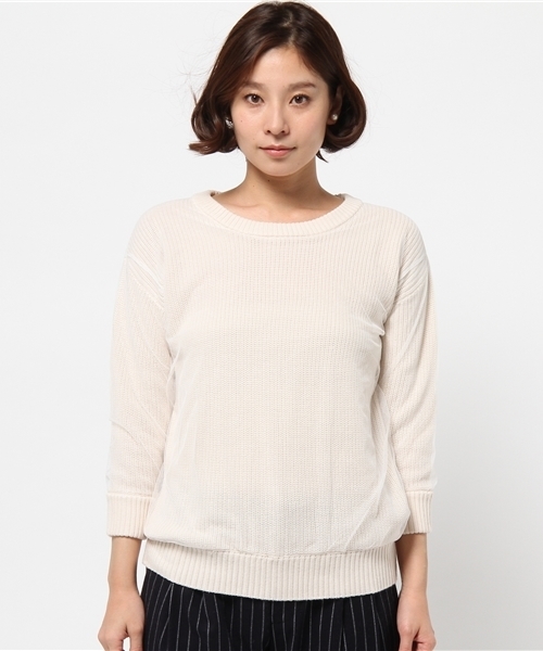 DISCOAT（ディスコート）の「【Discoat】チュール重ねプルオーバー（ニット/セーター・レディース・オフホワイト/グレー・ﾌﾘ-）」の3枚目の写真