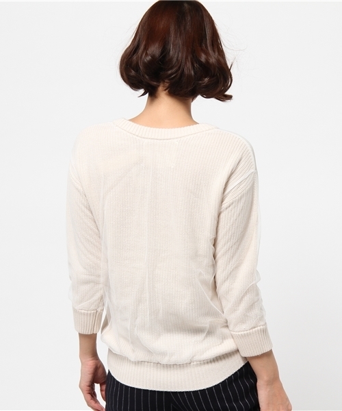 DISCOAT（ディスコート）の「【Discoat】チュール重ねプルオーバー（ニット/セーター・レディース・オフホワイト/グレー・ﾌﾘ-）」の5枚目の写真