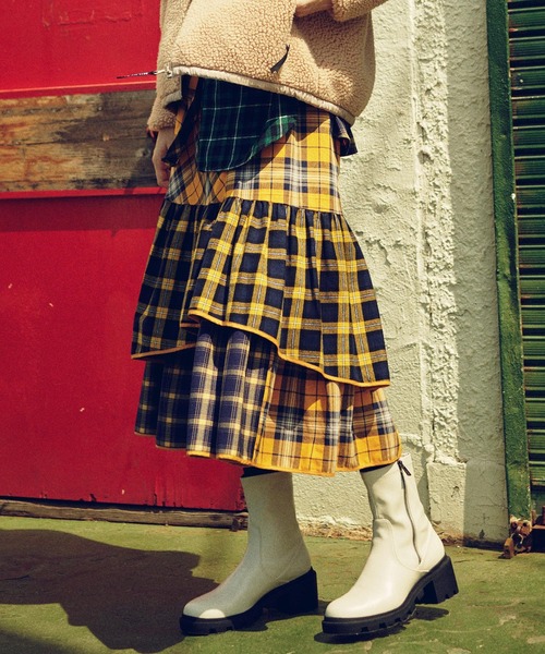 MILKFED.(ミルクフェド)の「PLAID PATCHWORK SKIRT(スカート・レディース・レッド/イエロー・ONE SIZE)」の2枚目の写真