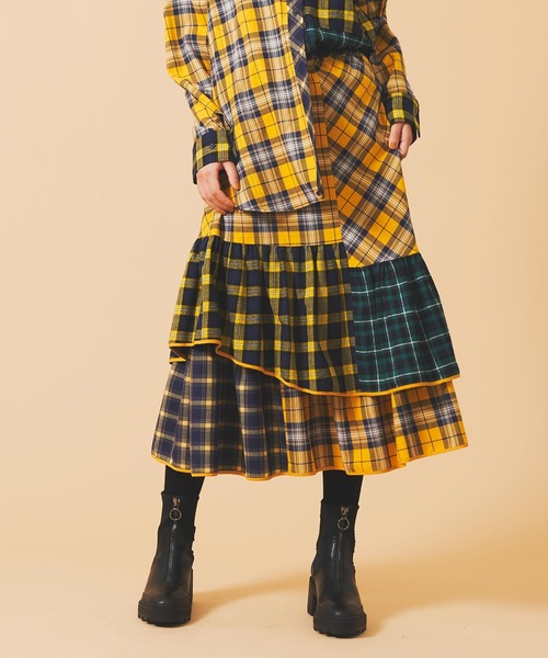 MILKFED.(ミルクフェド)の「PLAID PATCHWORK SKIRT(スカート・レディース・レッド/イエロー・ONE SIZE)」の3枚目の写真