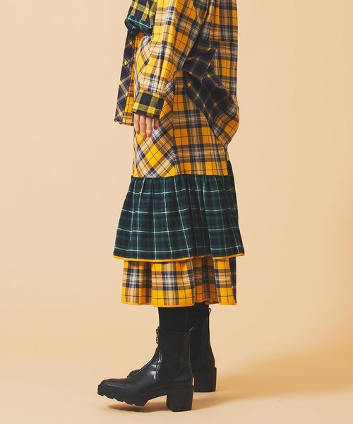 MILKFED.(ミルクフェド)の「PLAID PATCHWORK SKIRT(スカート・レディース・レッド/イエロー・ONE SIZE)」の4枚目の写真
