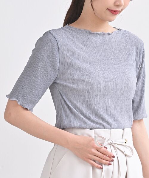 rps(アールピーエス)の「シアー楊柳5分袖プルオーバー(Tシャツ/カットソー・レディース・アイボリー/ブラック/グリーン/サックスブルー・M)」の4枚目の写真