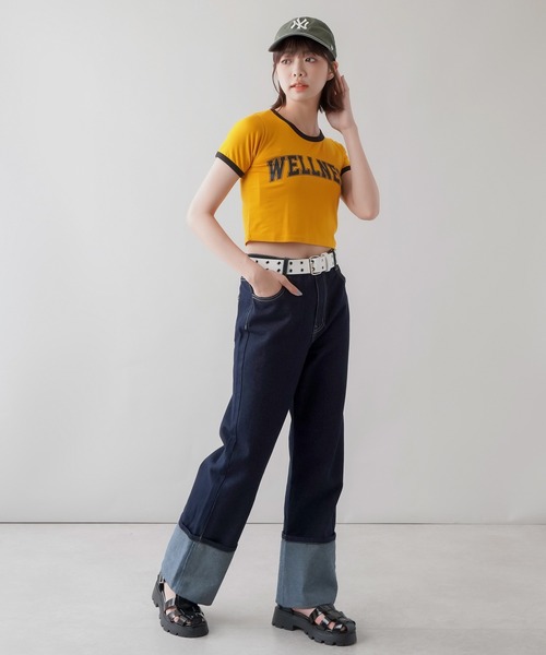 SPINNS(スピンズ)の「ロールアップ デニムストレートパンツ(デニムパンツ・レディース・インディゴブルー/ブルー・ONESIZE)」の6枚目の写真