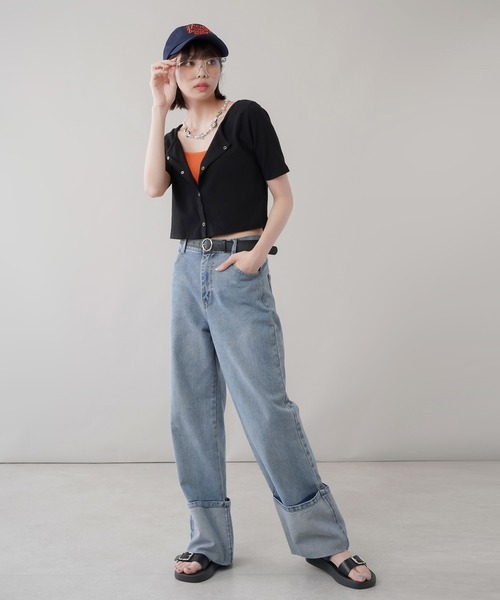 SPINNS(スピンズ)の「ロールアップ デニムストレートパンツ(デニムパンツ・レディース・インディゴブルー/ブルー・ONESIZE)」の18枚目の写真