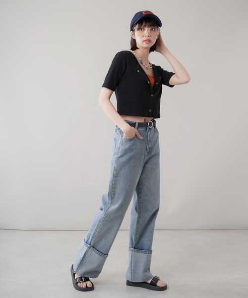 SPINNS(スピンズ)の「ロールアップ デニムストレートパンツ(デニムパンツ・レディース・インディゴブルー/ブルー・ONESIZE)」の19枚目の写真