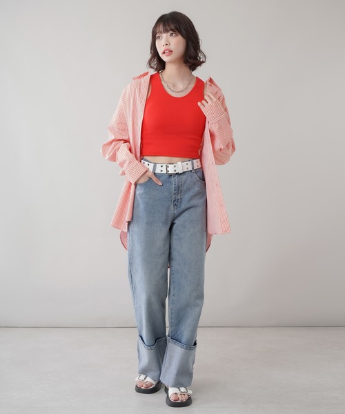 SPINNS(スピンズ)の「ロールアップ デニムストレートパンツ(デニムパンツ・レディース・インディゴブルー/ブルー・ONESIZE)」の17枚目の写真