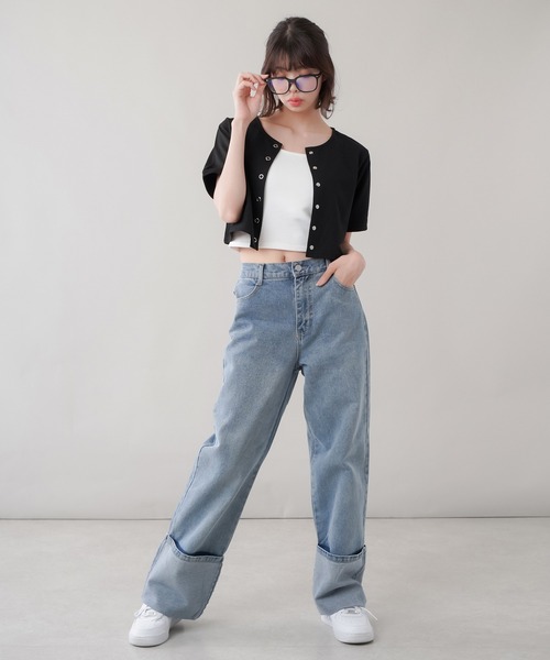 SPINNS(スピンズ)の「ロールアップ デニムストレートパンツ(デニムパンツ・レディース・インディゴブルー/ブルー・ONESIZE)」の22枚目の写真