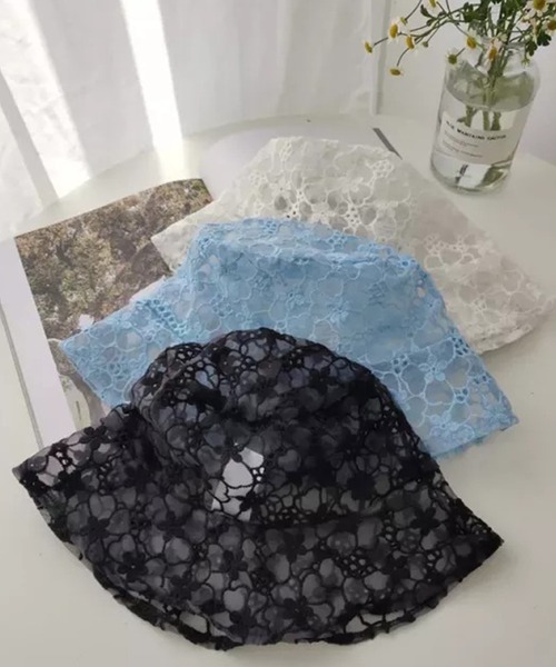 Auntie Rosa(アンティローザ)の「フラワーレースバケハ(ハット・レディース・ホワイト/ブラック/サックスブルー・FREE)」の4枚目の写真