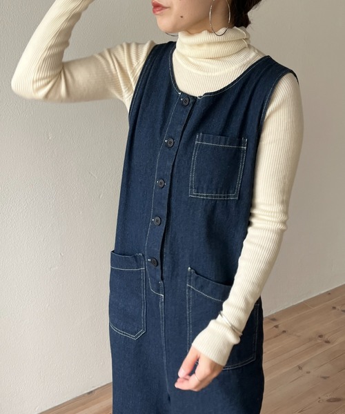 wee9s（ウィークス）の「buddy denim all in one / 365日いつでも相棒デニムオールインワン（サロペット/オーバーオール・レディース・ブルー・FREE）」の5枚目の写真
