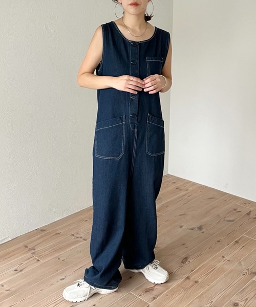 wee9s（ウィークス）の「buddy denim all in one / 365日いつでも相棒デニムオールインワン（サロペット/オーバーオール・レディース・ブルー・FREE）」の20枚目の写真