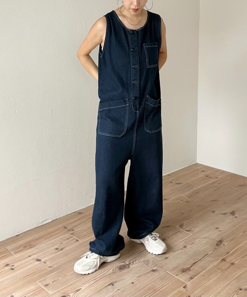 wee9s（ウィークス）の「buddy denim all in one / 365日いつでも相棒デニムオールインワン（サロペット/オーバーオール・レディース・ブルー・FREE）」の7枚目の写真
