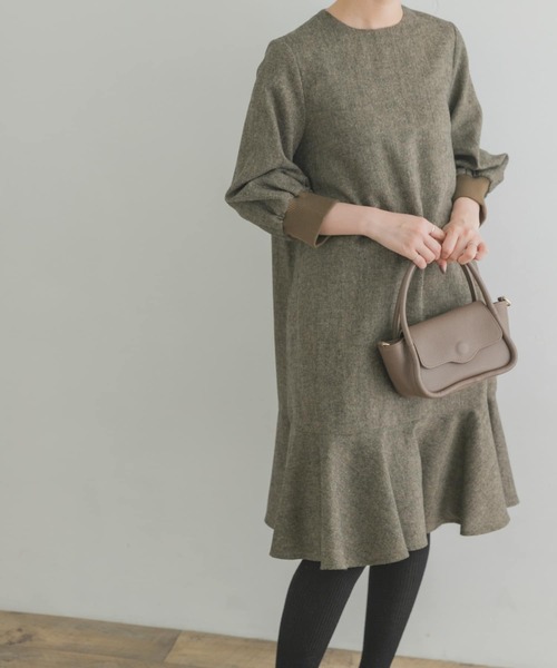 F by ROSSO（エフバイロッソ）の「『40サイズ/高身長向けも展開』F by ROSSO　ツイード裾フレアワンピース（ワンピース・レディース・チャコールグレー/ブラウン・40/38）」の20枚目の写真