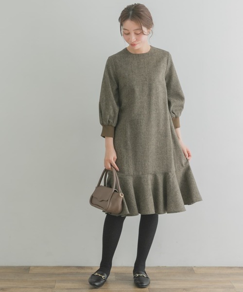 F by ROSSO（エフバイロッソ）の「『40サイズ/高身長向けも展開』F by ROSSO　ツイード裾フレアワンピース（ワンピース・レディース・チャコールグレー/ブラウン・40/38）」の18枚目の写真