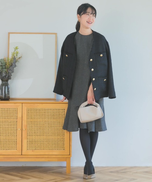 F by ROSSO（エフバイロッソ）の「『40サイズ/高身長向けも展開』F by ROSSO　ツイード裾フレアワンピース（ワンピース・レディース・チャコールグレー/ブラウン・40/38）」の13枚目の写真