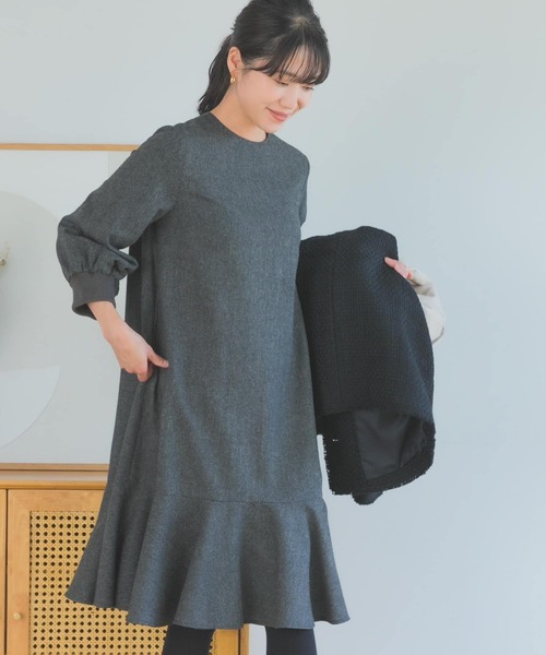 F by ROSSO（エフバイロッソ）の「『40サイズ/高身長向けも展開』F by ROSSO　ツイード裾フレアワンピース（ワンピース・レディース・チャコールグレー/ブラウン・40/38）」の12枚目の写真