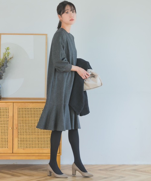 F by ROSSO（エフバイロッソ）の「『40サイズ/高身長向けも展開』F by ROSSO　ツイード裾フレアワンピース（ワンピース・レディース・チャコールグレー/ブラウン・40/38）」の9枚目の写真