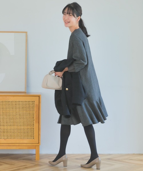 F by ROSSO（エフバイロッソ）の「『40サイズ/高身長向けも展開』F by ROSSO　ツイード裾フレアワンピース（ワンピース・レディース・チャコールグレー/ブラウン・40/38）」の8枚目の写真