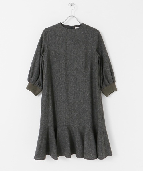 F by ROSSO（エフバイロッソ）の「『40サイズ/高身長向けも展開』F by ROSSO　ツイード裾フレアワンピース（ワンピース・レディース・チャコールグレー/ブラウン・40/38）」の6枚目の写真