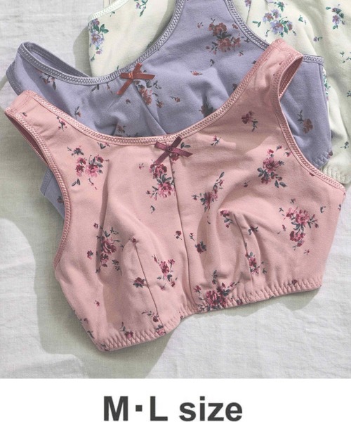 AMPHI（アンフィ）の「【ナイトアップブラ･眠っている間のバストをサポート】花柄プリント M･Lサイズ(ノンワイヤーナイト用ブラ)（ナイトブラ・レディース・チャコールグレー/ベージュ/ライトピンク/グレイッシュブルー/ライトイエロー/アイボリー/ローズ/バイオレット/クリアグリーン/ピンク/ホワイト/ライトブラウン・MEDIUM/LARGE）」の12枚目の写真