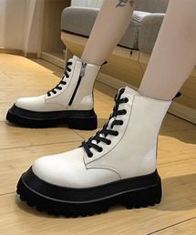 PUレザー レースアップ厚底ブーツ culs33