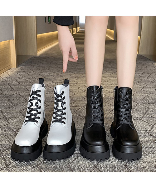 c.u.l（シーユーエル）の「PUレザー レースアップ厚底ブーツ culs33（ブーツ・レディース・ホワイト/ブラック・40/38/39/41/42/43/36/37）」の3枚目の写真