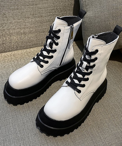 c.u.l（シーユーエル）の「PUレザー レースアップ厚底ブーツ culs33（ブーツ・レディース・ホワイト/ブラック・40/38/39/41/42/43/36/37）」の13枚目の写真