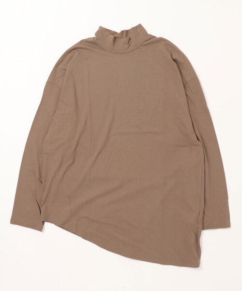 M/M ATTACHMENT(エムエムアタッチメント)の「【M/M ATTACHMENT】40/1フレスカハイゲージ天竺モックネックロングスリーブ(Tシャツ/カットソー・レディース・ホワイト/ブラウン・1)」の1枚目の写真
