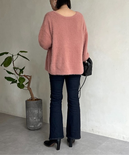 prose verse(プロズヴェール)の「パールボタン2WAYシャギーニットカーデ(カーディガン/ボレロ・レディース・グレイッシュベージュ/チャコールグレー/ピンク/ネイビー/イエロー・フリ-)」の18枚目の写真