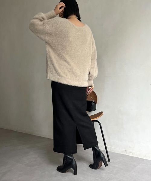 prose verse(プロズヴェール)の「パールボタン2WAYシャギーニットカーデ(カーディガン/ボレロ・レディース・グレイッシュベージュ/チャコールグレー/ピンク/ネイビー/イエロー・フリ-)」の7枚目の写真