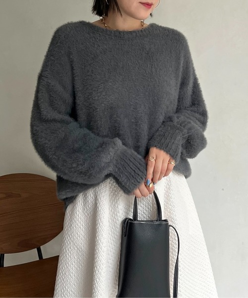 prose verse(プロズヴェール)の「パールボタン2WAYシャギーニットカーデ(カーディガン/ボレロ・レディース・グレイッシュベージュ/チャコールグレー/ピンク/ネイビー/イエロー・フリ-)」の17枚目の写真