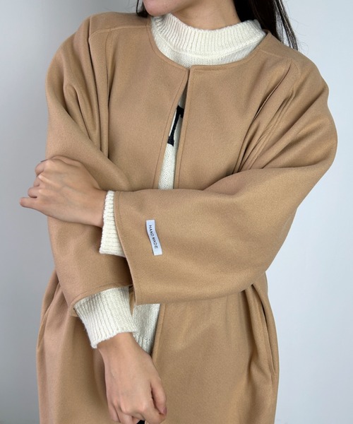 CLEA（クレア）の「ノーカラーオーバーシルエットロングコート（ノーカラーコート・レディース・モカ/ベージュ/ブラック・FREE）」の22枚目の写真