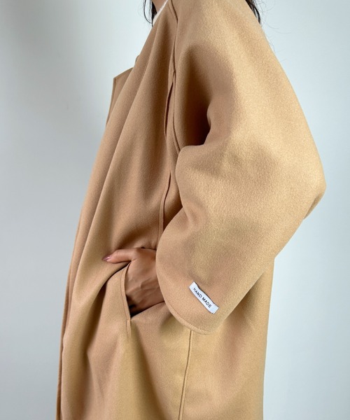 CLEA（クレア）の「ノーカラーオーバーシルエットロングコート（ノーカラーコート・レディース・モカ/ベージュ/ブラック・FREE）」の7枚目の写真