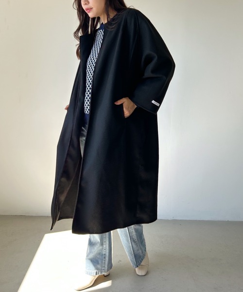 CLEA（クレア）の「ノーカラーオーバーシルエットロングコート（ノーカラーコート・レディース・モカ/ベージュ/ブラック・FREE）」の16枚目の写真