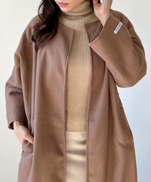 CLEA（クレア）の「ノーカラーオーバーシルエットロングコート（ノーカラーコート・レディース・モカ/ベージュ/ブラック・FREE）」の5枚目の写真