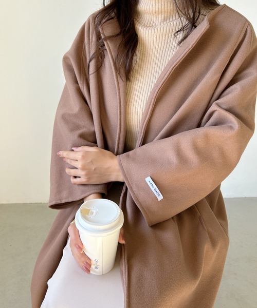 CLEA（クレア）の「ノーカラーオーバーシルエットロングコート（ノーカラーコート・レディース・モカ/ベージュ/ブラック・FREE）」の21枚目の写真