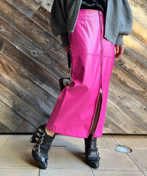 セール】フェイクレザーフロントZIPスカート（スカート）｜mi via loca