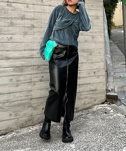 セール】フェイクレザーフロントZIPスカート（スカート）｜mi via loca