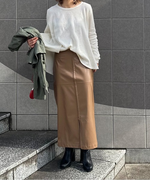 セール】フェイクレザーフロントZIPスカート（スカート）｜mi via loca