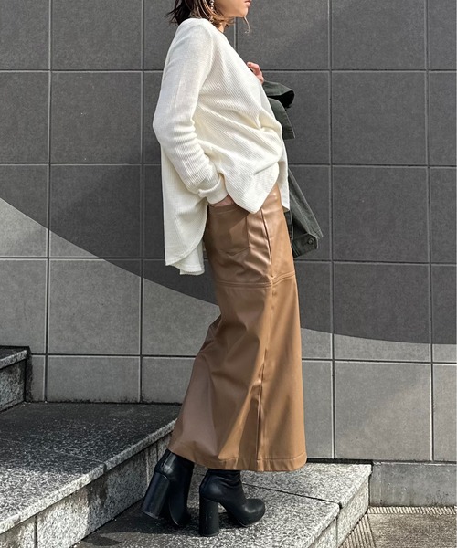 セール】フェイクレザーフロントZIPスカート（スカート）｜mi via loca