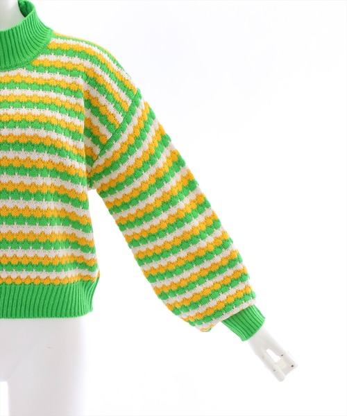 clear（クリア）の「マルチボーダーハイネックニットトップス（ニット/セーター・レディース・ブラック/ブルー/グリーン・F）」の10枚目の写真