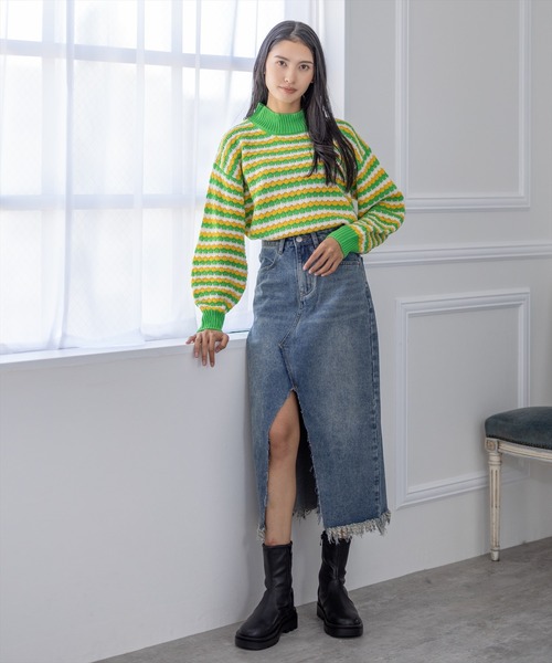 clear（クリア）の「マルチボーダーハイネックニットトップス（ニット/セーター・レディース・ブラック/ブルー/グリーン・F）」の18枚目の写真