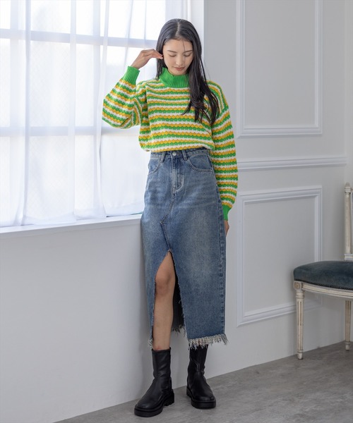 clear（クリア）の「マルチボーダーハイネックニットトップス（ニット/セーター・レディース・ブラック/ブルー/グリーン・F）」の19枚目の写真