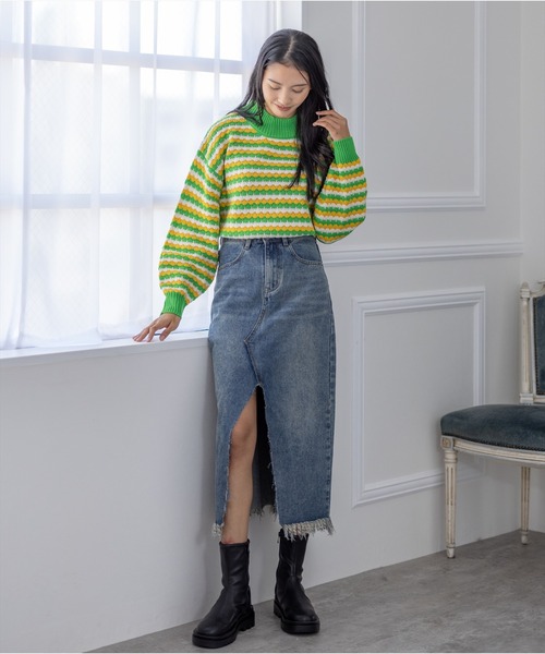 clear（クリア）の「マルチボーダーハイネックニットトップス（ニット/セーター・レディース・ブラック/ブルー/グリーン・F）」の20枚目の写真