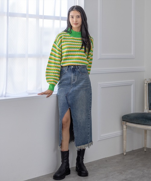 clear（クリア）の「マルチボーダーハイネックニットトップス（ニット/セーター・レディース・ブラック/ブルー/グリーン・F）」の21枚目の写真