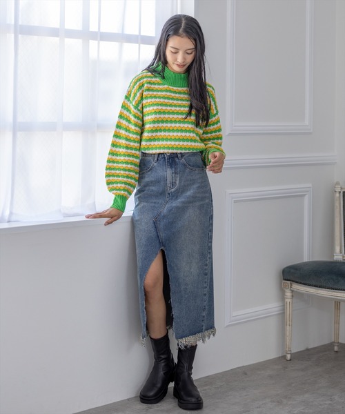 clear（クリア）の「マルチボーダーハイネックニットトップス（ニット/セーター・レディース・ブラック/ブルー/グリーン・F）」の22枚目の写真