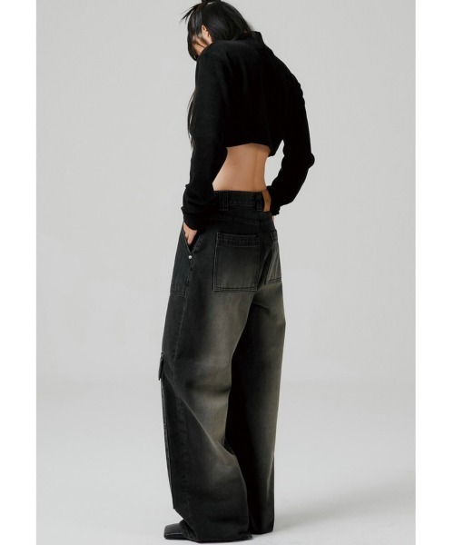 ESC STUDIO（イーエスシースタジオ）の「【ESC STUDIO/イーエスシースタジオ】cargo pocket danim pants / カーゴパンツ デニムパンツ ワイドパンツ ジーンズ ポケットパンツ ワイドデニム ブルーデニム ブラックデニム（デニムパンツ・メンズ・ブルー/ブラック・1/2）」の3枚目の写真