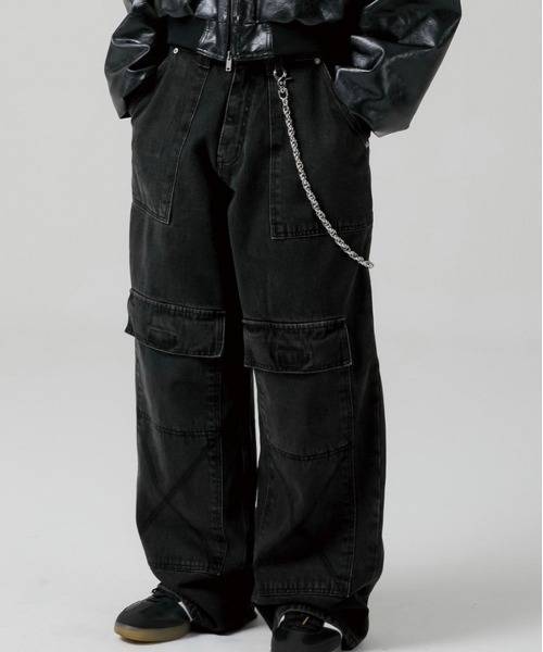 ESC STUDIO（イーエスシースタジオ）の「【ESC STUDIO/イーエスシースタジオ】cargo pocket danim pants / カーゴパンツ デニムパンツ ワイドパンツ ジーンズ ポケットパンツ ワイドデニム ブルーデニム ブラックデニム（デニムパンツ・メンズ・ブルー/ブラック・1/2）」の7枚目の写真