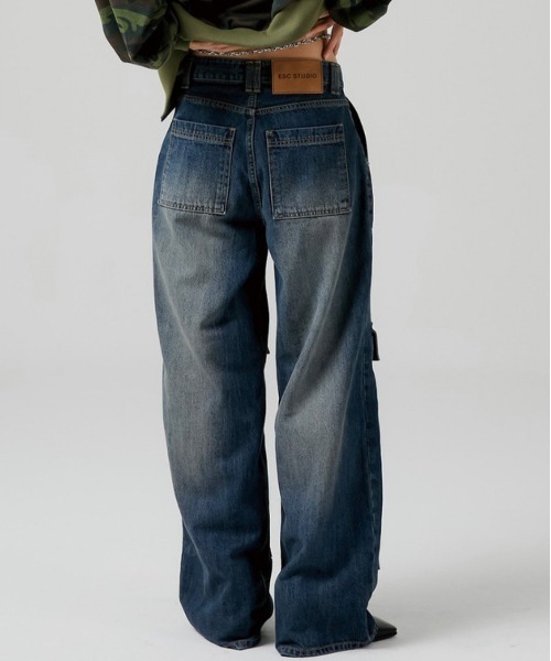 ESC STUDIO（イーエスシースタジオ）の「【ESC STUDIO/イーエスシースタジオ】cargo pocket danim pants / カーゴパンツ デニムパンツ ワイドパンツ ジーンズ ポケットパンツ ワイドデニム ブルーデニム ブラックデニム（デニムパンツ・メンズ・ブルー/ブラック・1/2）」の13枚目の写真