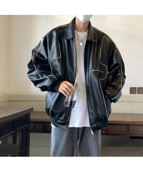 DEVICE(デバイス)の「オーバーサイズ フェイクレザー ブルゾン アウター ジャケット(ブルゾン・メンズ・ブラック/ホワイト・FREE)」の7枚目の写真