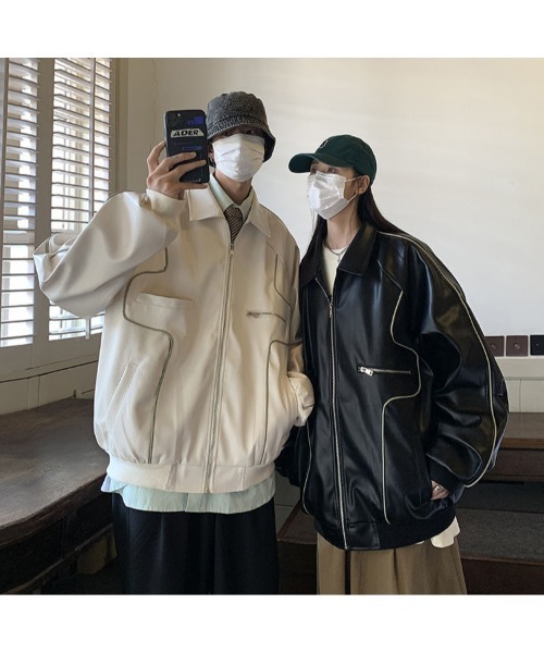 DEVICE(デバイス)の「オーバーサイズ フェイクレザー ブルゾン アウター ジャケット(ブルゾン・メンズ・ブラック/ホワイト・FREE)」の11枚目の写真